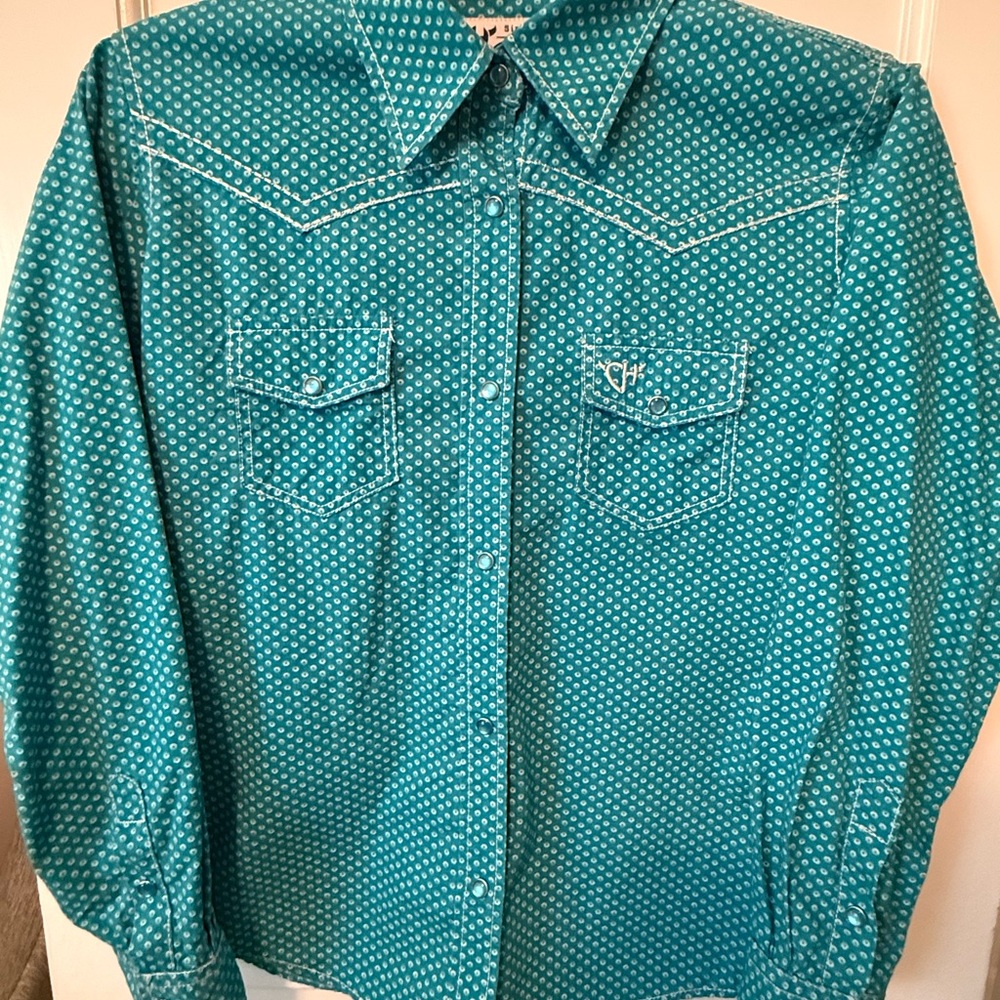 Girls Teal Western pearl snap Button-Up Shirt - Cowgirl Hardware